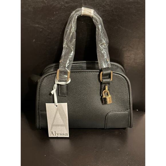 Alyssa Black Faux Leather Satchel Handbag With Lock Detail - Picture 1 of 3
